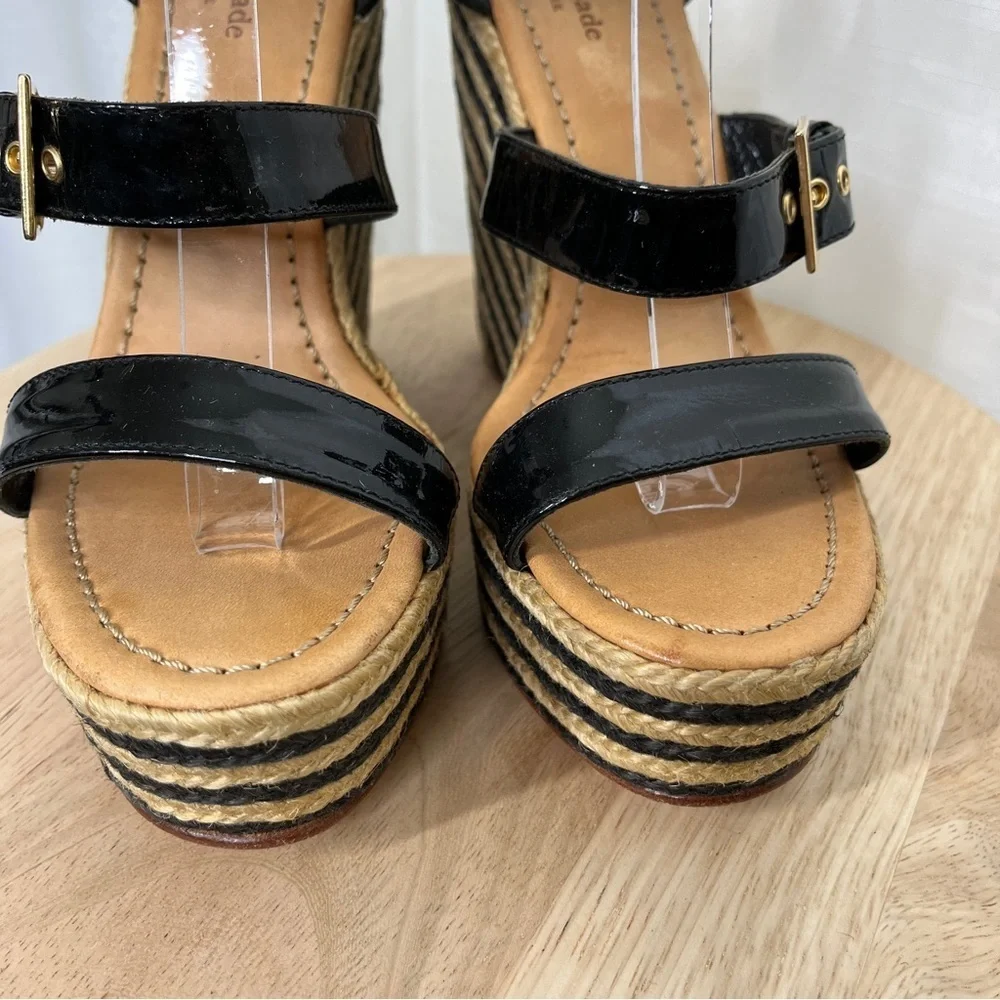 Kate Spade Black striped espadrille wedges